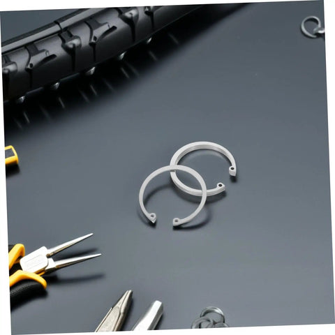 5 Piece Stainless Steel Internal C Clip Snap Ring Set for Shafts and Pins displayed with tools, showcasing the durable 304 material.