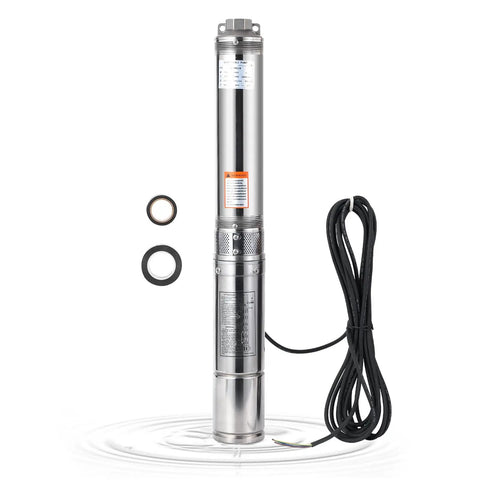 Deep Well Submersible Pump 1HP 230V 60Hz Stainless Steel 4 Inch Well Pump With 27 GPM At 204 Ft Head, 33 Ft Cord, Check Valve