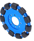 5-inch omnidirectional wheel for robots with dual bearings and silicone rollers, designed for smooth multidirectional movement in robotics projects.