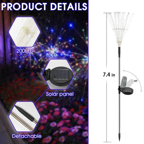 Outdoor Solar Garden Lights Waterproof 200 LED Twinkling Firework String Lights With 8 Modes For Yard Patio Pathway Lawn Fairy Decor, Energy Saving Solar Powered, Self Charging, Easy Setup, Weatherproof