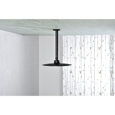 Slick Matte Black 8 Inch Ceiling Mounted Shower Arm With Flange For Rain Shower Head, 304 Stainless Steel Construction