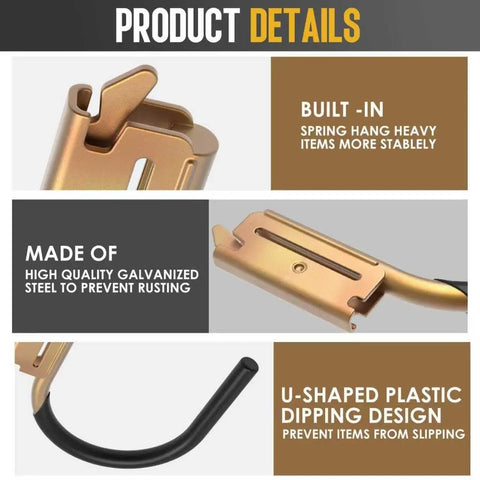 Close-up of Heavy Duty E Track Hooks Set For Enclosed Trailers And Vans showing steel spring fittings and rust-resistant galvanized steel.