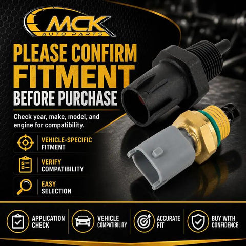 Heavy Duty Coolant Temperature Sensor For Chevrolet Trax Engine Temp Monitor showing sensor connectors for vehicle fitment confirmation.