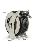 One Inch Heavy Duty Automatic Hose Reel Built Tough As Nails For Grip And Go Water Retrieval Plus Hassle Free Rolling Back showing reel with hose