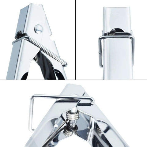 Close-up of Stainless Steel 12 Inch Serving Tongs Set for Grillin', Cookin', Barbecue, and Camping with durable spring hinge.