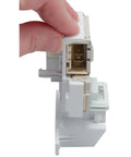 Close-up of Washer Lid Lock Door Latch Switch Replacement Part Replaces 4245274 PS11703540 AP5962162 in hand, showcasing connectors.