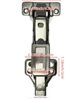 Two Pack 165 Degree Hydraulic Cabinet Hinges Detachable Corner Door Damper with size measurements shown