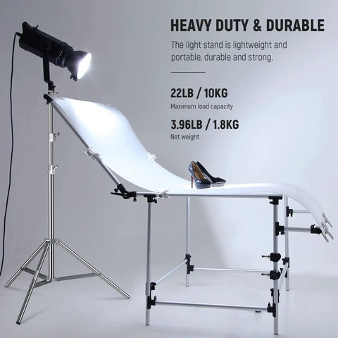 7.2Ft Stainless Steel Light Stand with Spring Cushioned Heavy Duty Build for Strobes, LED Video Lights, Ring Lights
