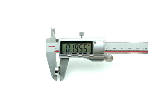 Digital caliper measuring at 0.195 inches, ideal for precise measurements in metalworking and woodworking.