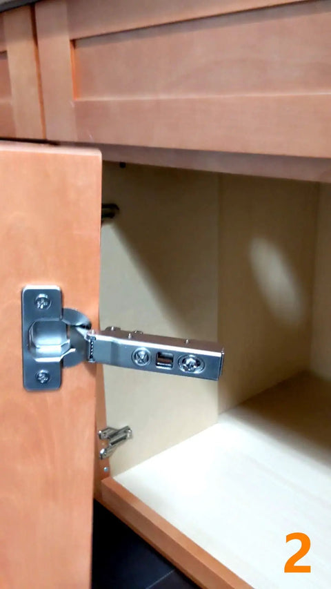 Smooth Operator Soft Close Hinges Full Overlay Clip On Build With Integrated Dampers For Frameless Cabinets No Sweat Setup, installed on a cabinet door.