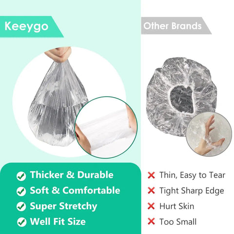 Beefy Thick Clear Disposable Shower Caps 30 Pack For Women 17.3 Inch Waterproof Hair Caps vs. thin brands