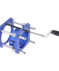Rock Solid Aluminum Router Lift Kit With Dead Smooth Height Adjustment And Precision Router Table Insert Plate For 64 To 65 Mm Routers and Kick Ass Woodworking, blue clamp with adjustable screws.