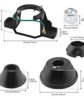 Universal Ceiling Fan Mounting Bracket Kit With Decorative Cover And Hardware For 1 Inch Down Rod And 30 Degree Slope Install Heavy Duty Carbon Steel 50 Pound Support, showing all components with measurements.