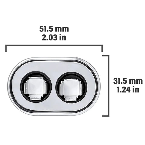 Top view of 5uF Oval Run Start AC Capacitor CBB65A 370V 450V For Air Conditioners 50 60Hz with dimensions in mm and inches.