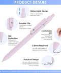 Product details of 7 Pack 0.5mm Quick Dry Gel Pens With Fine Point Smooth Writing Black Ink For Journaling Note Taking And Office School Desk Accessories That Make Great Gifts For Women Men, featuring pen design highlights like retractable design, durable clip, and 0.5mm fine point.