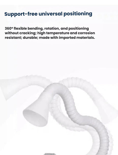 360 Degree Fume Extractor With Flow Control Valve, flexible hose positioning in white, durable plastic, industrial use