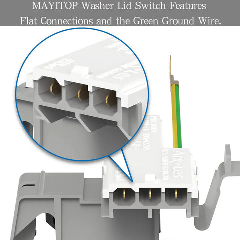 Washer Lid Switch WP8318084 Replacement For Whirlpool Kenmore And Roper Washers with flat connections and ground wire detail
