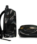 Side view of Dew Rose Print Unisex Backpack With Large Capacity For Everyday Carry, Durable Polyester, Breathable Design