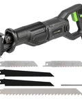 Heavy Duty Corded Reciprocating Saw 120V With 6.0 Amp Motor And 2800 RPM, includes blades for wood and metal cutting.