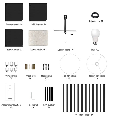 Assembly parts for Tall Floor Lamp For Living Room 70 Inch Height With 1200 Lumen Super Bright LED Dimmable Bulbs Flax Gray Lampshade