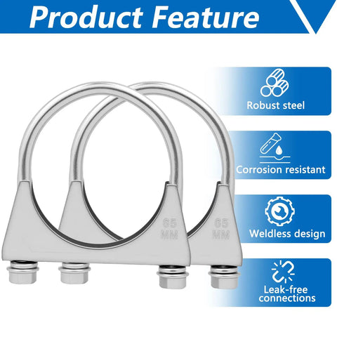 2.5 Inch U-Bolt Exhaust Clamp Saddle Style For Muffler Piping, corrosion-resistant steel, pack of 2, product features