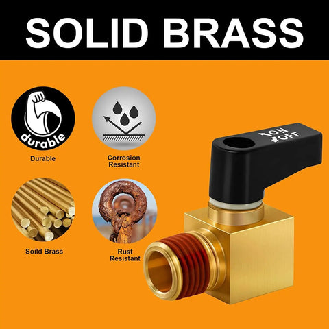 Five Pack Brass Mini Ball Drain Valves For Air Compressors 1/4 Inch NPT Male With Thread Seal Tape highlighting durability and corrosion resistance