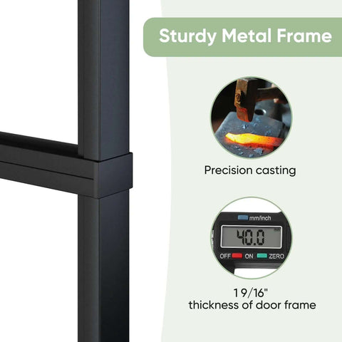 Black carbon steel frame detail for Frosted Glass Sliding Barn Door With Black Carbon Steel Frame 36In By 96In Soft Close Mechanism 6 Ft Hardware Kit