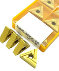 Premium Indexable Carbide Lathe Tool Grade TNMG160404L Sharp Cutting Inserts displayed in a yellow case, designed for CNC milling.