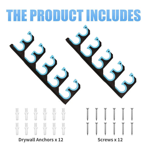Wall Or Ceiling Mounted Fishing Rod Rack With Soft Protective Pads That Holds Up To 10 Rods Or Combos Or Nets, includes anchors and screws