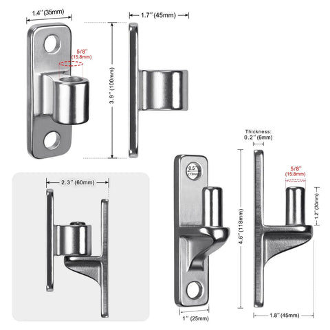 304 Stainless Steel Gate Hinges Heavy Duty 600 Pound Capacity Five Eighth Inch Non Welded One Piece Design Wall Mount