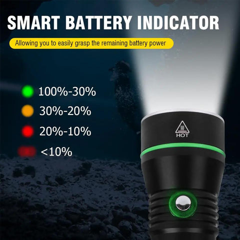 Beast Underwater Dive Light 1500 Lumen Rechargeable Flashlight IPX8 Waterproof 3 Modes With Power Indicator for Night Scuba Diving