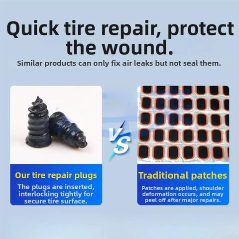 Road Ready Tire Repair Kit With 100 Stoppers And A Screwdriver For Quick Puncture Fixes Strong Grip And Seal Comparison Infographic