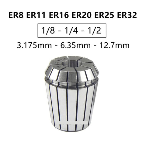 Super High Precision Spring Collet For CNC Milling And Lathe Tools ER8 ER11 ER16 ER20 ER25 Fits 1/8 Inch 3.175mm with multiple size options.
