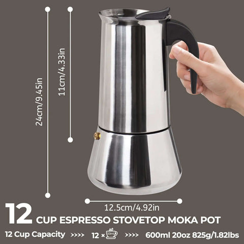 Stainless Steel 12 Cup Moka Pot Espresso Maker For Stovetop Brews Like A Boss Italian Classic Style Cafetera Coffee Pot 600ml Portable