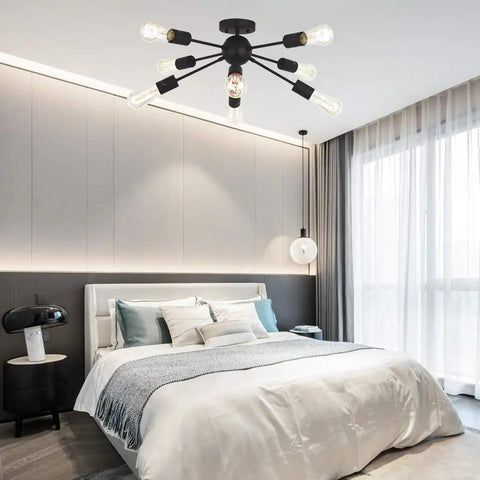 8 Light Black Sputnik Chandelier Modern Vintage Industrial Ceiling Pendant Lighting For Kitchen Dining Room Living Room Dimmable With Brass Sockets Sleek Showpiece That Elevates Your Space