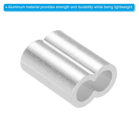 Aluminum Built Tough Crimping Loop Sleeve Double Ferrule For Wire Rope Ends, 5/16 Inch (8mm) Diameter, Inner 18mm, Overall 29mm, 3mm Thick, Silver Finish, 25 Pc Pack, Heavy Duty End Fittings For Marine, Construction And DIY. Silver aluminum double ferrule for 8mm wire rope
