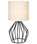 Black Modern Table Lamp With Linen Fabric Shade And Hollowed Base, Compact Bedside Light for Bedroom Or Living Room