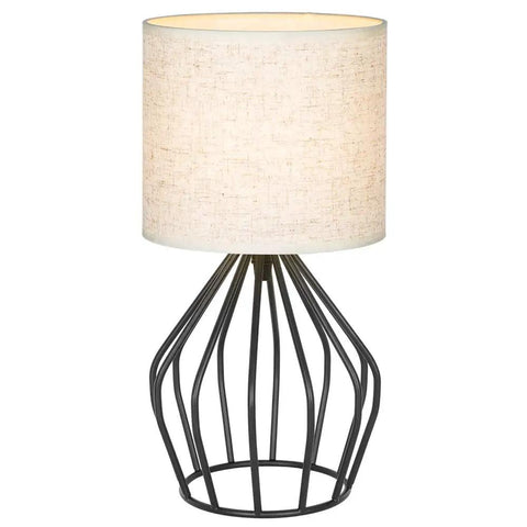 Black Modern Table Lamp With Linen Fabric Shade And Hollowed Base, Compact Bedside Light for Bedroom Or Living Room