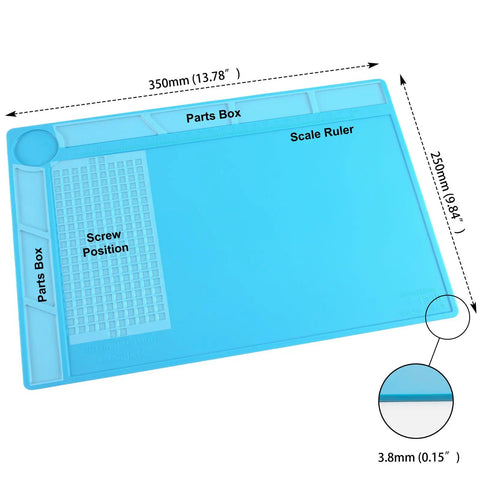 Pro Grade Silicone Soldering Repair Mat For Electronics And DIY Projects, Heat Resistant Work Surface Up To 932 F, 13.7 By 9.8 Inches Blue