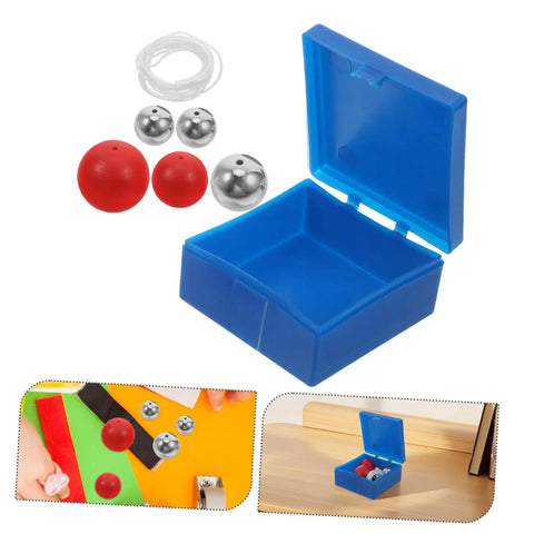Pendulum Ball Set For Classroom Physics And Science Education, Multi Ball Kit open blue box with metal and red balls on display