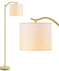 Arched LED Floor Lamp With Linen Shade And Double Layer Lampshade, Tall Modern Standing Light With E26 Socket And Footswitch