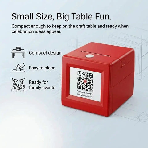 Kids Mini Thermal Printer With Screen Preview For Party Cards And Coloring Pages No Sweat Inkless Printing Gadget in red, compact design for crafting.