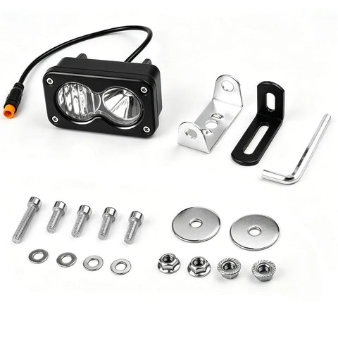 LED Headlight For Ridstar Q20 Ebike, 3 Pin 20W 6500K Waterproof Front Light with mounting accessories displayed