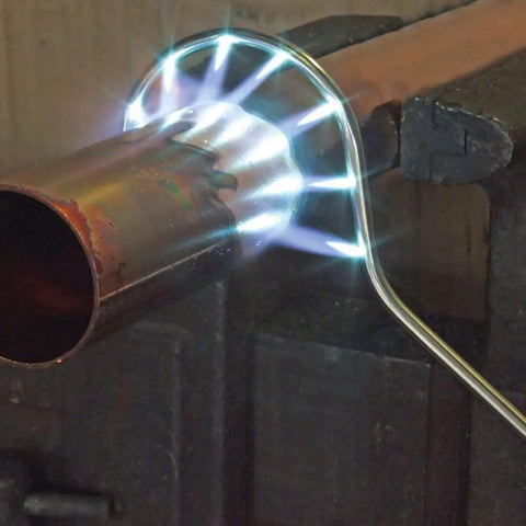 Cap'n Hook 9 Flame Tip Brazing Torch Attachment For Copper Tubing 2 Inch Heat Capability in action on copper pipe