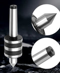 2MT Morse Taper Live Center 60 Degree with triple bearing, detailed views of hardened tool steel 63 HRC, max 5000 RPM, drawbar thread 12 28 NF