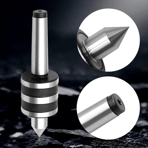 2MT Morse Taper Live Center 60 Degree with triple bearing, detailed views of hardened tool steel 63 HRC, max 5000 RPM, drawbar thread 12 28 NF