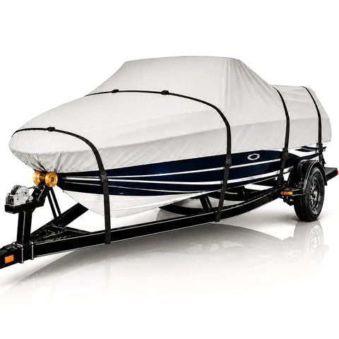 Beefy Heavy Duty Boat Cover For Bass 150 1993 All Weather Trailerable Marine Cover Waterproof And UV Resistant with straps on trailer
