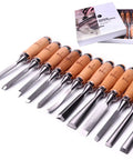 12 Piece Wood Carving Chisel Set With Roll Up Bag And Box Pro Woodworking Gouge Tools For Carpenters And Craftsmen Perfect Gift