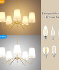 5 Light Modern Chandelier With White Fabric Shades, 30-In Brass Gold Pendant Ceiling Light for Dining Room and E12 bulbs
