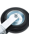 Close-up of Built Tough Heavy Duty 6 Inch Gate Wheels for Metal Tube Gates 2 Pack Hot Galvanized Farm Fence Wheel.